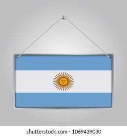 Flag of Argentina. The symbol of the state in the pennant hanging on the rope, 
rectangle hanging. Vector Illustration EPS10.