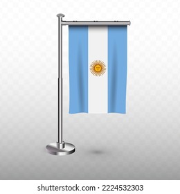 Bandera de Argentina. Ilustración vectorial de una bandera vertical colgante con mástil en un fondo transparente (PNG).
