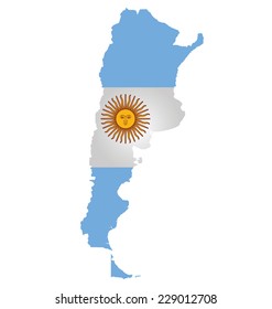 Flag of the Argentine Republic overlaid on detailed outline map isolated on white background 