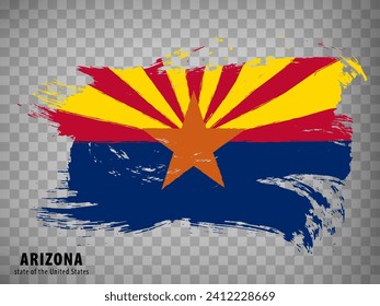 Flag of Arizona from brush strokes. United States of America.  Waving Flag Arizona with title on transparent background for your web site design, app, UI. Stock vector. Vector illustration. EPS10.