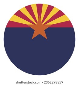 The flag of Arizona. Button flag icon. Standard color. Circle icon flag. Computer illustration. Digital illustration. Vector illustration.