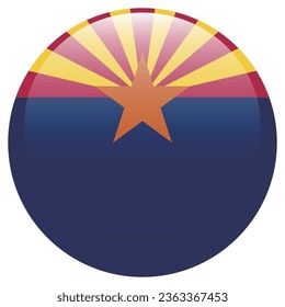 The flag of Arizona. Button flag icon. Standard color. Circle icon flag. 3d illustration. Computer illustration. Digital illustration. Vector illustration.