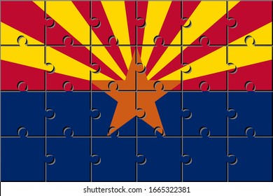 flag of arizona, made with jigsaw puzzle pieces.