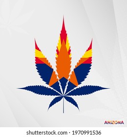 Flag of Arizona in Marijuana leaf shape. The concept of legalization Cannabis in Arizona. Medical cannabis illustration.