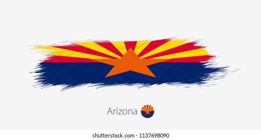 Flag of Arizona US State, grunge abstract brush stroke on gray background.Vector illustration.