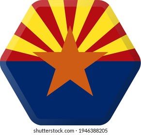 
bandera de Arizona, icono hexagonal del estado de EE.UU. con esquinas suaves, sombras y luces
