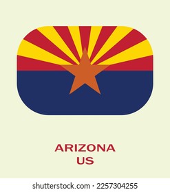 Flag of Arizona, Flag of USA state Arizona Vector Illustration, Arizona flag in rounded corner, Button style Arizona flag, USA.