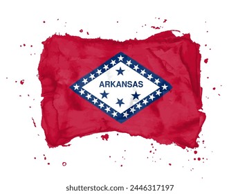 Flag of Arkansas, brush stroke background.  Flag State Arkansas of United States on white background. Watercolor style for your design.  USA. EPS10.