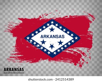 Flag of Arkansas from brush strokes. United States of America.  Waving Flag Arkansas on transparent background for your web site design, logo, app, UI. Stock vector. Vector illustration EPS10.