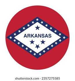 The flag of Arkansas. Button flag icon. Standard color. Circle icon flag. Computer illustration. Digital illustration. Vector illustration.