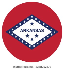 The flag of Arkansas. Button flag icon. Standard color. Circle icon flag. Computer illustration. Digital illustration. Vector illustration.