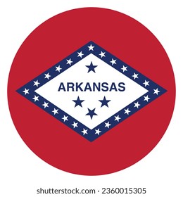 The flag of Arkansas. Button flag icon. Standard color. Circle icon flag. Computer illustration. Digital illustration. Vector illustration.