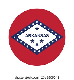 The flag of Arkansas. Button flag icon. Standard color. Circle icon flag. Computer illustration. Digital illustration. Vector illustration.
