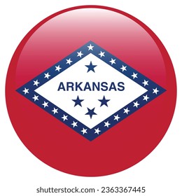 The flag of Arkansas. Button flag icon. Standard color. Circle icon flag. 3d illustration. Computer illustration. Digital illustration. Vector illustration.
