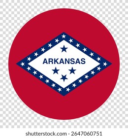 Flag of Arkansas. Arkansas circle flag logo icon computer vector illustration design. Transparent checkerboard background.