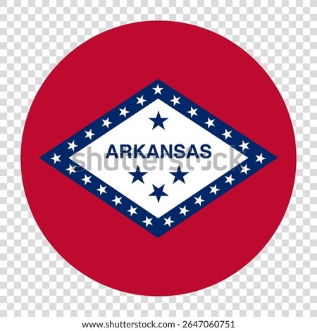 Flag of Arkansas. Arkansas circle flag logo icon computer vector illustration design. Transparent checkerboard background.