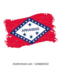 Flag of Arkansas. Grunge Abstract Brush Stroke Isolated On A White Background. Vector Illustration. National Flag In Grungy Style. Use For Brochures, Printed Materials, Logos, Independence Day