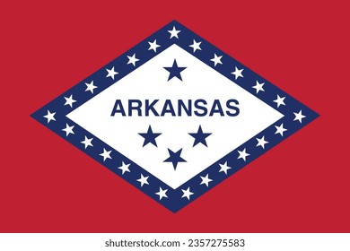 The flag of Arkansas. Flag icon. Standard color. Standard size. A rectangular flag. Computer illustration. Digital illustration. Vector illustration.