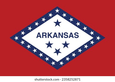 The flag of Arkansas. Flag icon. Standard color. Standard size. A rectangular flag. Computer illustration. Digital illustration. Vector illustration.