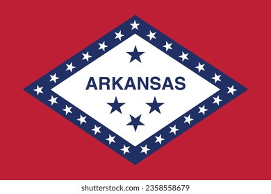 The flag of Arkansas. Flag icon. Standard color. Standard size. A rectangular flag. Computer illustration. Digital illustration. Vector illustration.