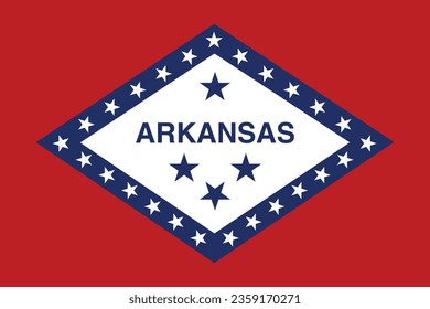 The flag of Arkansas. Flag icon. Standard color. Standard size. A rectangular flag. Computer illustration. Digital illustration. Vector illustration.