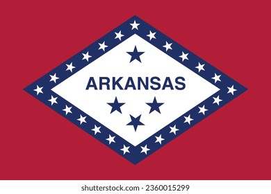 The flag of Arkansas. Flag icon. Standard color. Standard size. A rectangular flag. Computer illustration. Digital illustration. Vector illustration.