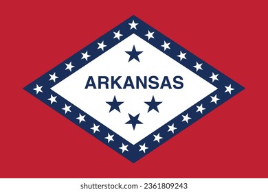 The flag of Arkansas. Flag icon. Standard color. Standard size. A rectangular flag. Computer illustration. Digital illustration. Vector illustration.
