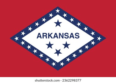 The flag of Arkansas. Flag icon. Standard color. Standard size. A rectangular flag. Computer illustration. Digital illustration. Vector illustration.