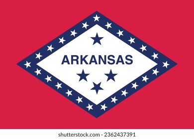 The flag of Arkansas. Flag icon. Standard color. Standard size. A rectangular flag. Computer illustration. Digital illustration. Vector illustration.