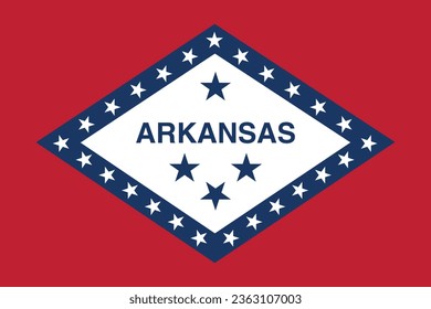 The flag of Arkansas. Flag icon. Standard color. Standard size. A rectangular flag. Computer illustration. Digital illustration. Vector illustration.