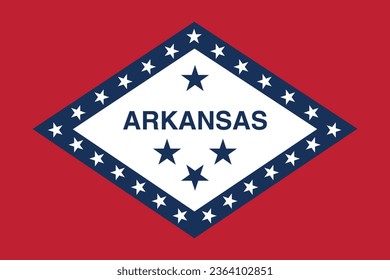 The flag of Arkansas. Flag icon. Standard color. Standard size. A rectangular flag. Computer illustration. Digital illustration. Vector illustration.