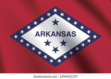 The flag of Arkansas. The official ratio. The wavy flag. Standard size. Standard color. Flag icon. Digital illustration. Computer illustration. Vector illustration.