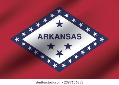 The flag of Arkansas. The official ratio. The wavy flag. Standard size. Standard color. Flag icon. Digital illustration. Computer illustration. Vector illustration.