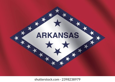 The flag of Arkansas. The official ratio. The wavy flag. Standard size. Standard color. Flag icon. Digital illustration. Computer illustration. Vector illustration.