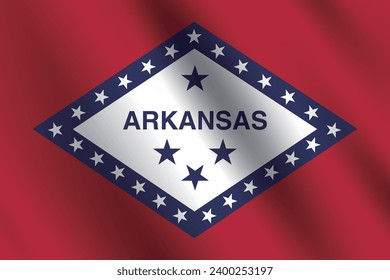 The flag of Arkansas. The official ratio. The wavy flag. Standard size. Standard color. Flag icon. Digital illustration. Computer illustration. Vector illustration.