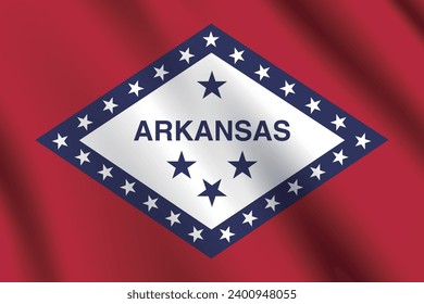 The flag of Arkansas. The official ratio. The wavy flag. Standard size. Standard color. Flag icon. Digital illustration. Computer illustration. Vector illustration.