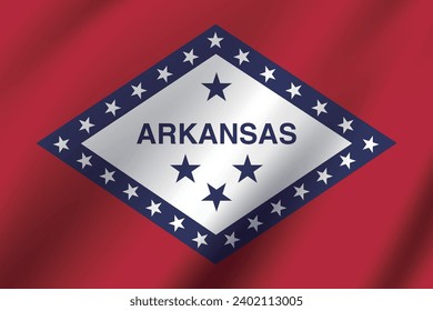 The flag of Arkansas. The official ratio. The wavy flag. Standard size. Standard color. Flag icon. Digital illustration. Computer illustration. Vector illustration.