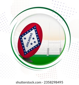 Flag of Arkansas on rugby ball. Round rugby icon with flag of Arkansas. Vector illustration.