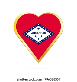 Flag of Arkansas in the shape of Heart, symbol of Love Gold version.