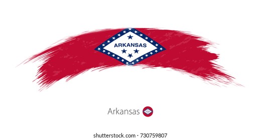 Flag of Arkansas state in rounded grunge brush stroke. Vector illustration.