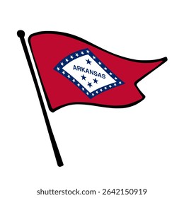 Flag of Arkansas United States of America. Arkansas flag vector illustration icon design in the hand-drawn style. Fluttering flagpole flag.