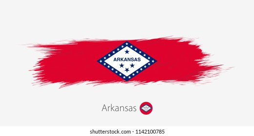 Flag of Arkansas US State, grunge abstract brush stroke on gray background.Vector illustration.