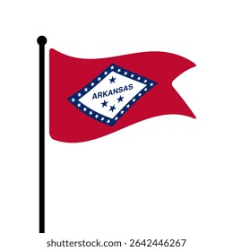 Flag of Arkansas us. Arkansas flag vector illustration icon design. Fluttering flagpole flag.