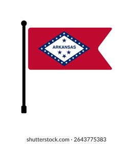 Flag of Arkansas. Arkansas flag vector illustration icon design. Flagpole flag icon.