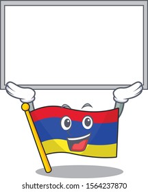 Flag armenia cartoon with in up board character