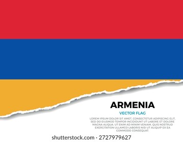 Bandera de Armenia. Creativo efecto de borde de papel rasgado sobre fondo transparente con irregularidades irregulares. Una apariencia tridimensional con sombras realistas, como si hubiera sido rasgada para revelar una superficie blanca debajo
