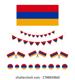 Flag of Armenia design elements, borders, garlands set, collection for armenian public and national holidays.
