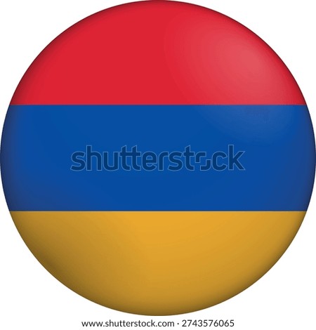Flag of Armenia. Glossy circular flag. Button appearance. 3D Icon Design with depth. Professional, tactile look. Perfect for representing national identity in digital interfaces and perfect for websites