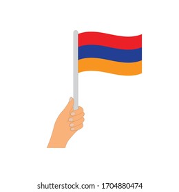 Bandera de Armenia. Mano sosteniendo una bandera de Armenia - icono vector.
