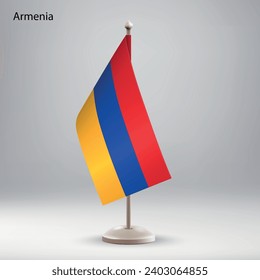 Flag of Armenia hanging on a flag stand. Usable for summit or conference presentaiton